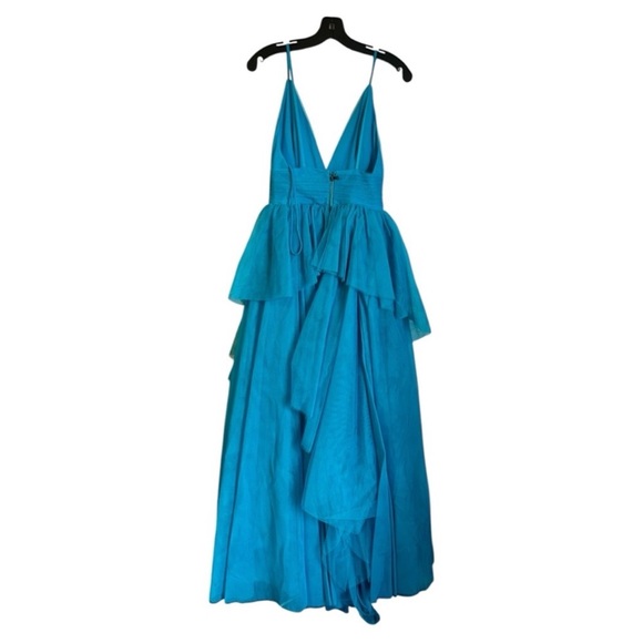Alice + Olivia DOJA Aqua Teal Blue Layered Tulle Gown Maxi Dress - Picture 3 of 7